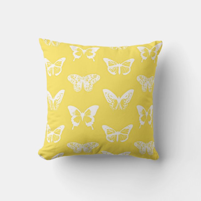 Almofada Esboço de borboleta, ouro de mostarda e branco (Frente)