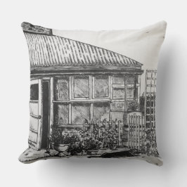 Almofada esboço de cachorro no jardim com plantas e vedação