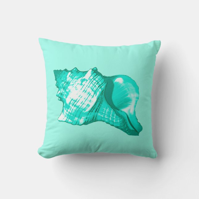 Almofada Esboço do escudo do Conch - turquesa, branco e (Frente)