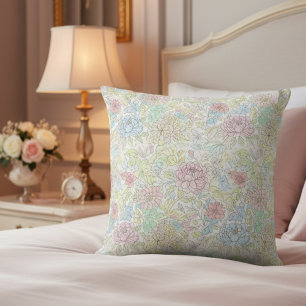 Almofada Esboço Pastel Floral Aquarela