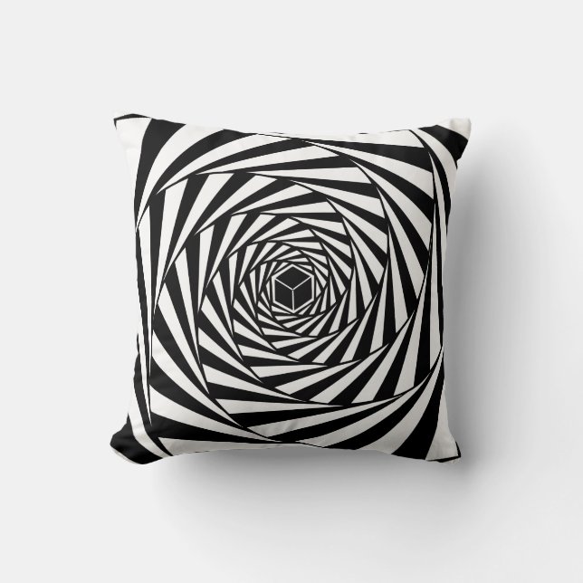 Almofada Escadaria em Espiral de Redemoinho Preto e Branco  (Frente)