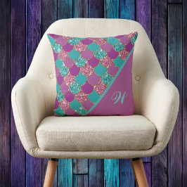 Almofada Escalas de Sereia Magenta Rosa e Teal com Escala I