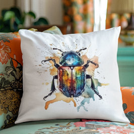 Almofada escaravelho vibrante colorido em aquarela
