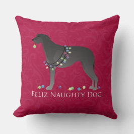 Almofada Escocês Deerhound Feliz Naughn Dog Natal
