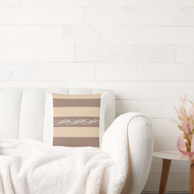 Almofada Escórias de bege e castanho, faixas de cor neutra (Sofá)