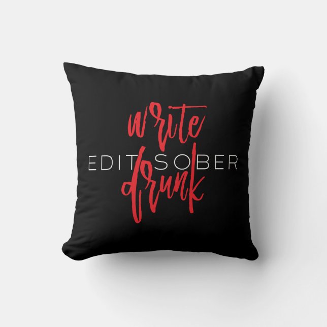 Almofada Escreva o bebado editam sóbrio (vermelho e branco) (Frente)