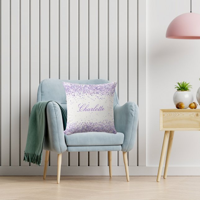 Almofada Escritório elegante do nome da lavanda violeta (Criador carregado)