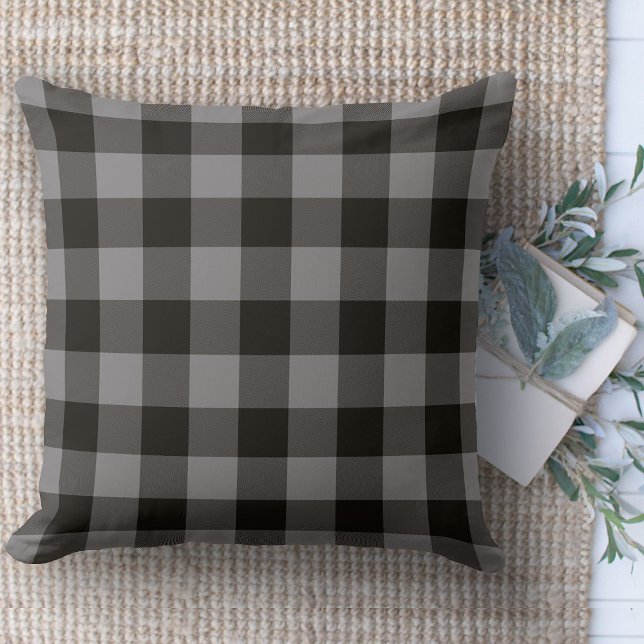Almofada Escritório moderno, Black & Cinza Buffalo Xadrez C (throw pillow farmhouse pillows country plaid throw pillow black and gray)