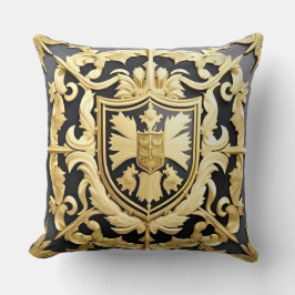 Almofada Escudo Ornamental com Crista Dourada de Inspiração
