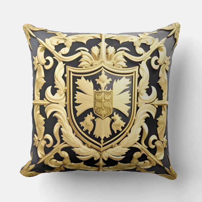 Almofada Escudo Ornamental com Crista Dourada de Inspiração (Frente)