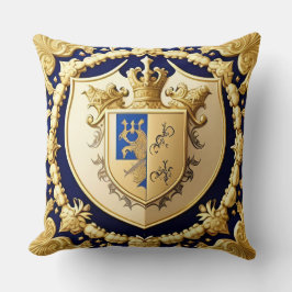 Almofada Escudo Ornamental Dourado com Crista e Enfeites Fl