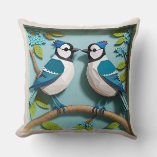 Almofada Escultura de papel de dois pássaros em papel azul