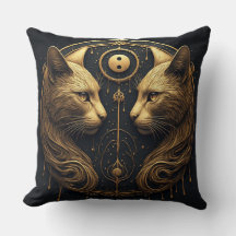 Escultura Yin Yang Gêmea Dourada de Gato