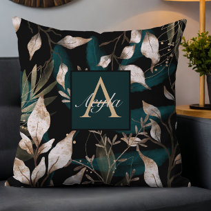 Almofada Escuro Moderno Boho Botânico Deixa Monograma