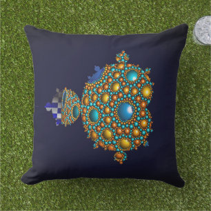 Almofada Esfera Apoloniana Fractal Mandelbrot Dourada Azul