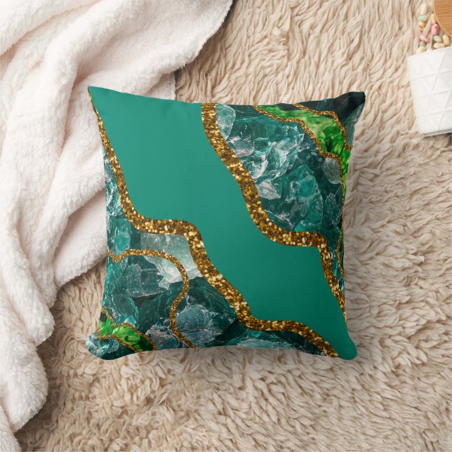 Almofada Esmeralda Verde & Ágata Geodo Brilho Dourado (Cobertor)