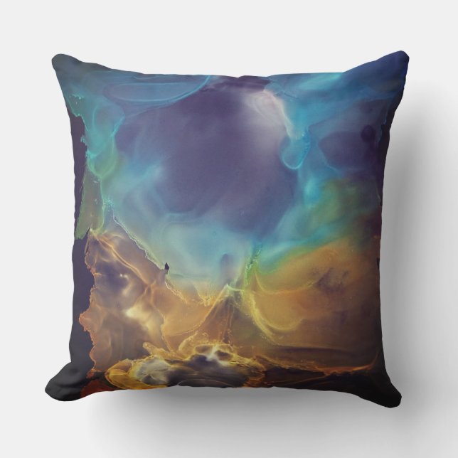 Almofada Espaço Nebula azul Amarelo Álcool Arte (Frente)