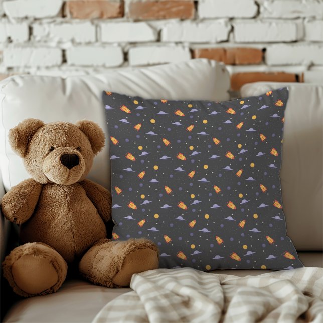 Almofada Espaço padrão lavanda laranja cinza (Pattern space lavender orange gray throw pillow.)
