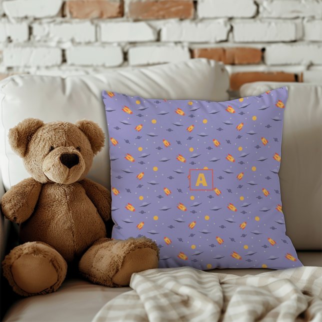 Almofada Espaço padrão lavanda laranja lavanda (Pattern space lavender orange lavender throw pillow.)