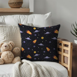 Almofada Espaço padrão lavanda laranja preto