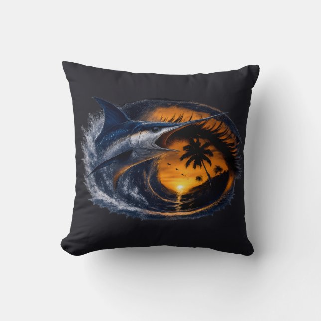 Almofada Espadim Sunset Wave – Arte Oceânica Tropical Surre (Frente)