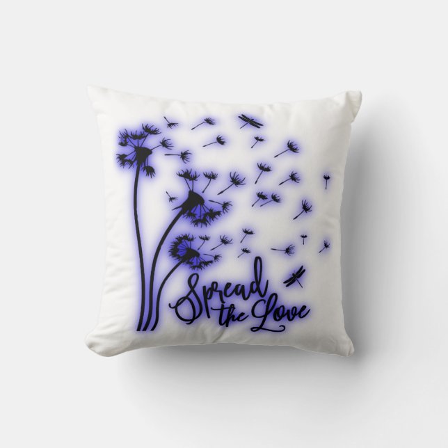 Almofada Espalhar os Dandelões do Amor e as Dragonflies (Frente)