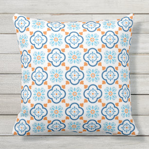 Almofada Espanhol Azulejo Mediterrâneo Blue Orange White O