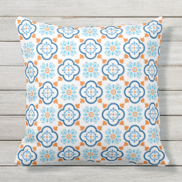 Almofada Espanhol Azulejo Mediterrâneo Blue Orange White Ou