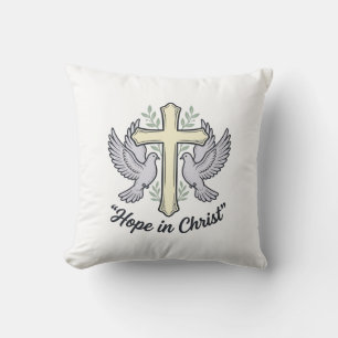 Almofada Esperança em Cristo Pombo Cruz Design Cristão Vint