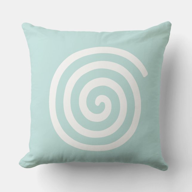 Almofada Espiral Abstrata em Azul Claro e Branco (Frente)