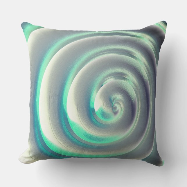 Almofada Espiral gigante prata e aquamarina sobre branco (Frente)