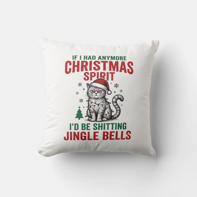 Almofada Espírito de Gato de Natal Engraçado Desenho de Gra (Frente)