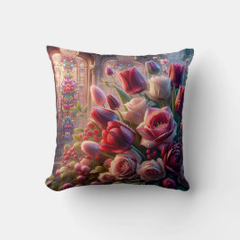 Almofada "Esplendor De Vidro Espancado: Buquê De Rosas Com 