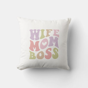 Almofada Esposa Mãe Chefe Script Retro Groovy Dia das Mães
