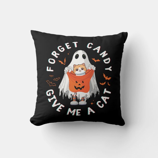 Almofada Esqueça Doce Me Dê Gato Divertido Boo Fantasma Hal (Frente)