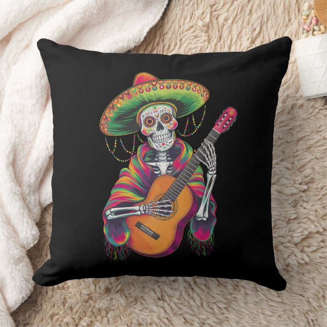 Almofada Esqueleto De Cinco De Mayo Guitarra De Festa Crâni (Cobertor)