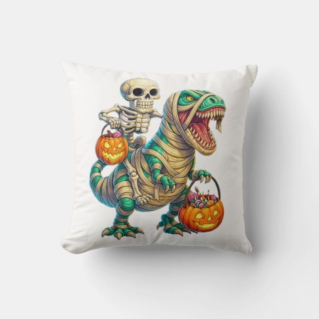 Almofada Esqueleto Whimsso Andando Múmia T-Rex Halloween (Frente)