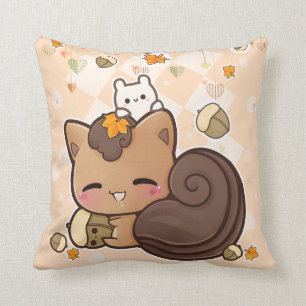 Almofada Esquilo bonito e castanha do kawaii
