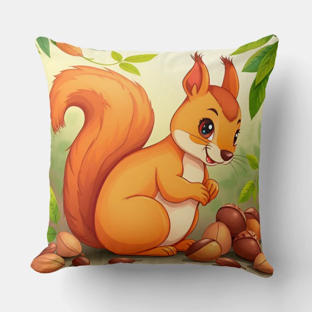 Almofada Esquilo de Desenho Animado Adorável Com Nozes (Frente)