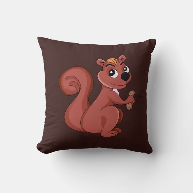 Almofada Esquilo de desenho animado fofo com um amendoim (Frente)