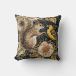 Almofada Esquilo e Canário Amarelo com Padrão de Flores