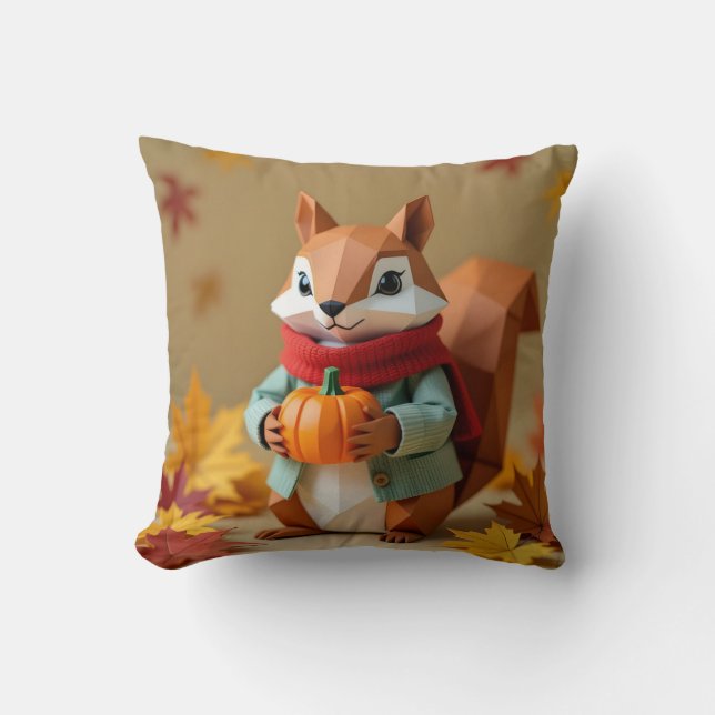 Almofada Esquilo Origami com Bomba | Queda (Frente)