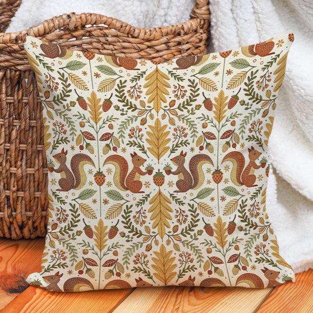 Almofada Esquilos do outono deixam a natureza quente (Squirrels and autumn leaves pillow)