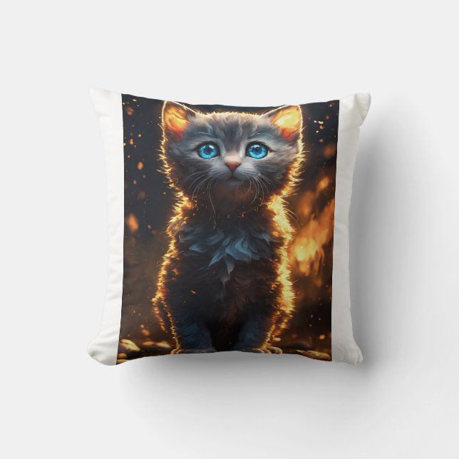 Almofada Essência Eteal Felina: Arte de Linha Hiperdetalhad (Frente)