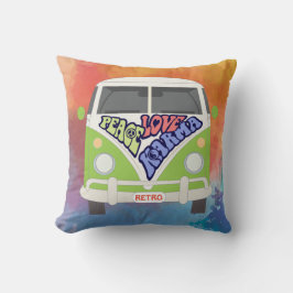 Almofada Esta década de 70 vibe hippy van, Peace, Love & Ka