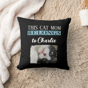 Almofada Esta mãe de gato pertence ao nome azul preto