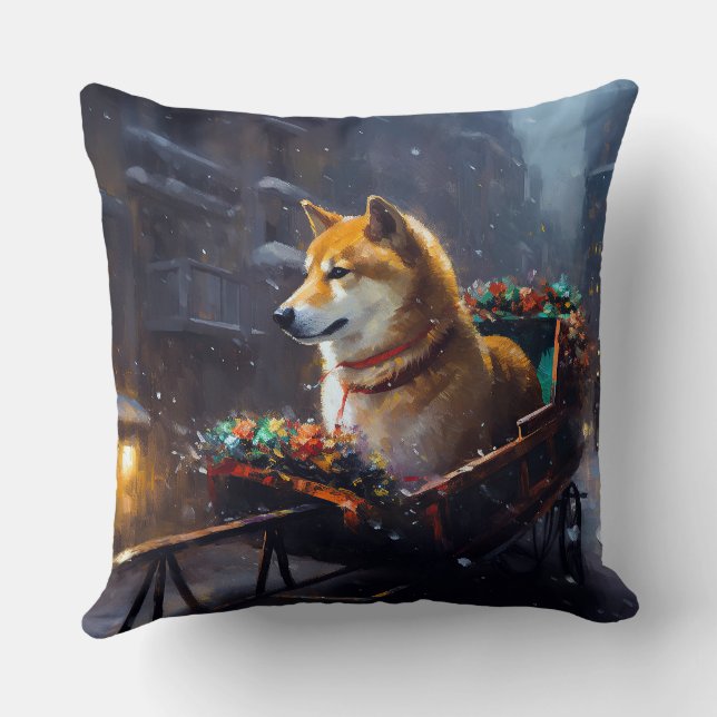 Almofada Estação Festiva de Natal Shiba Inu (Verso)