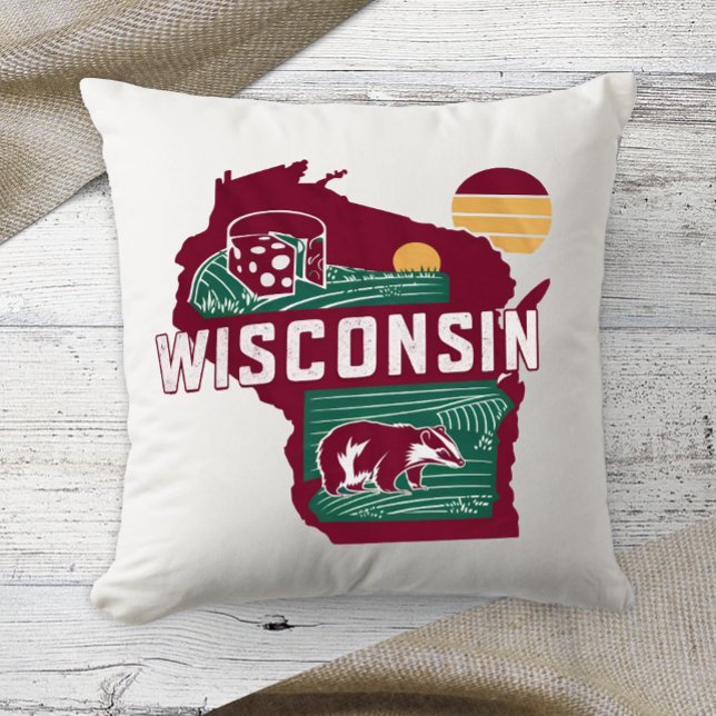 Almofada Estado de Origem Wisconsin Cor Retro (Criador carregado)
