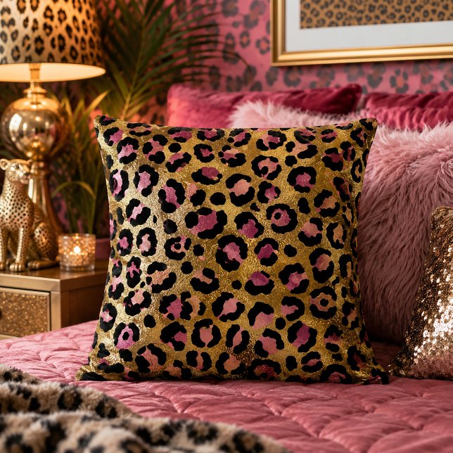 Almofada Estampa Animal de Onça Rosa e Dourado (Criador carregado)