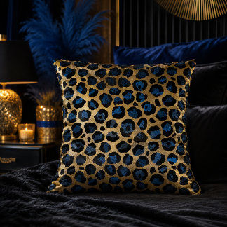 Almofada Estampa Animal em Leão-marinho Azul e Dourado